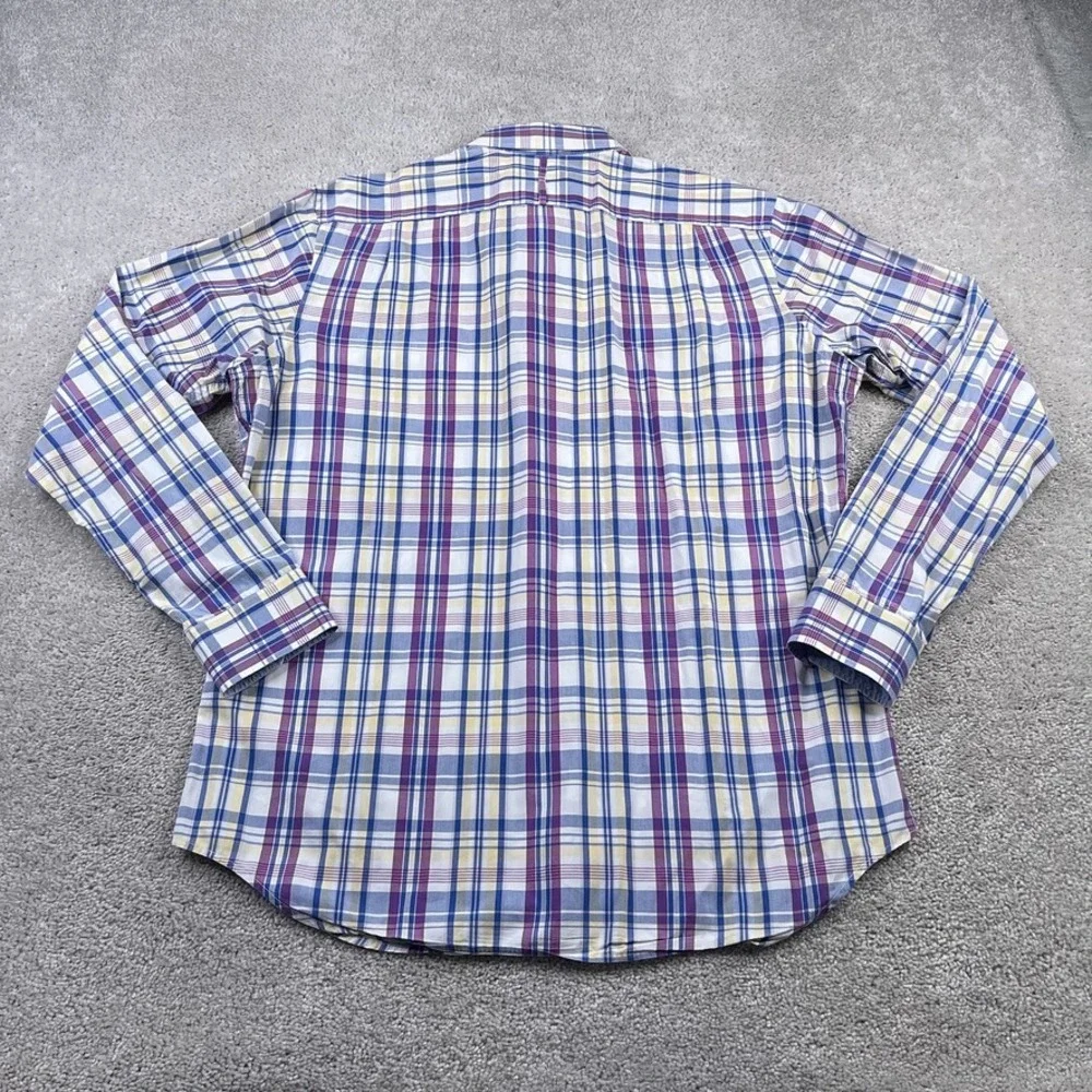 Banana Republic Shirt Mens Large Purple Plaid Soft‎ Wash Button Up Business